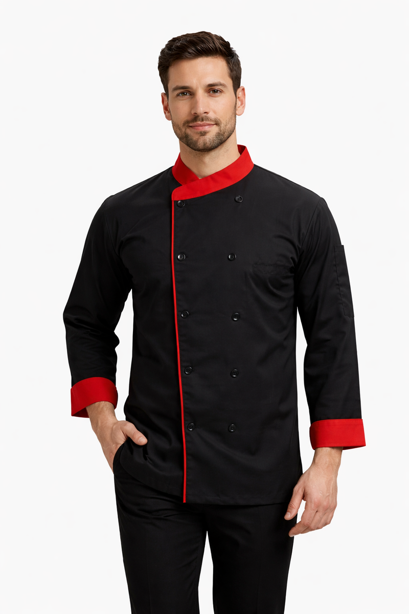 BLACK CHEFFCOAT WITH RED COLLAR