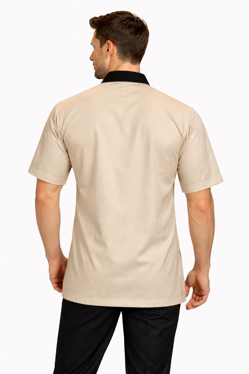 FAWN HOUSEKEEPING COAT WITH BLACK COLLAR