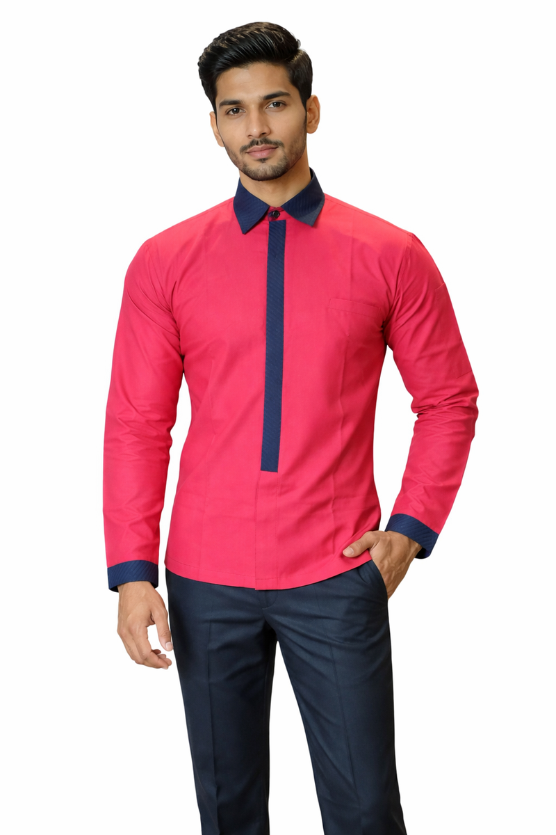PINK FULL SHIRT WITH BLACK COLLAR