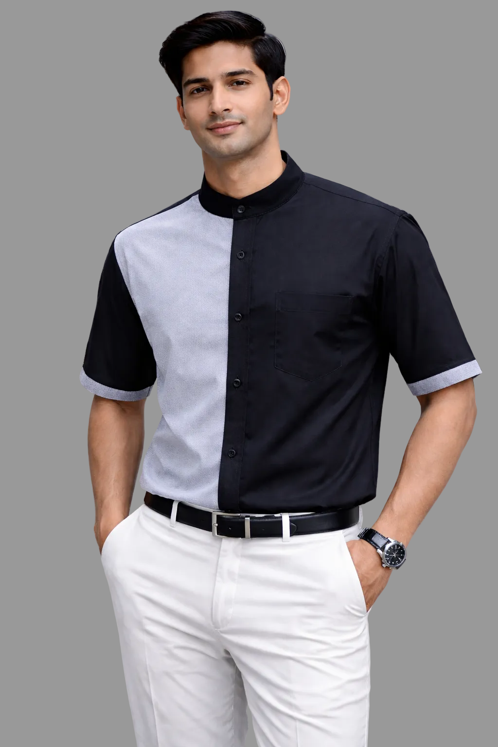TWIN SHADE WORKWEAR HALF SHIRT WITH ROUND COLLAR