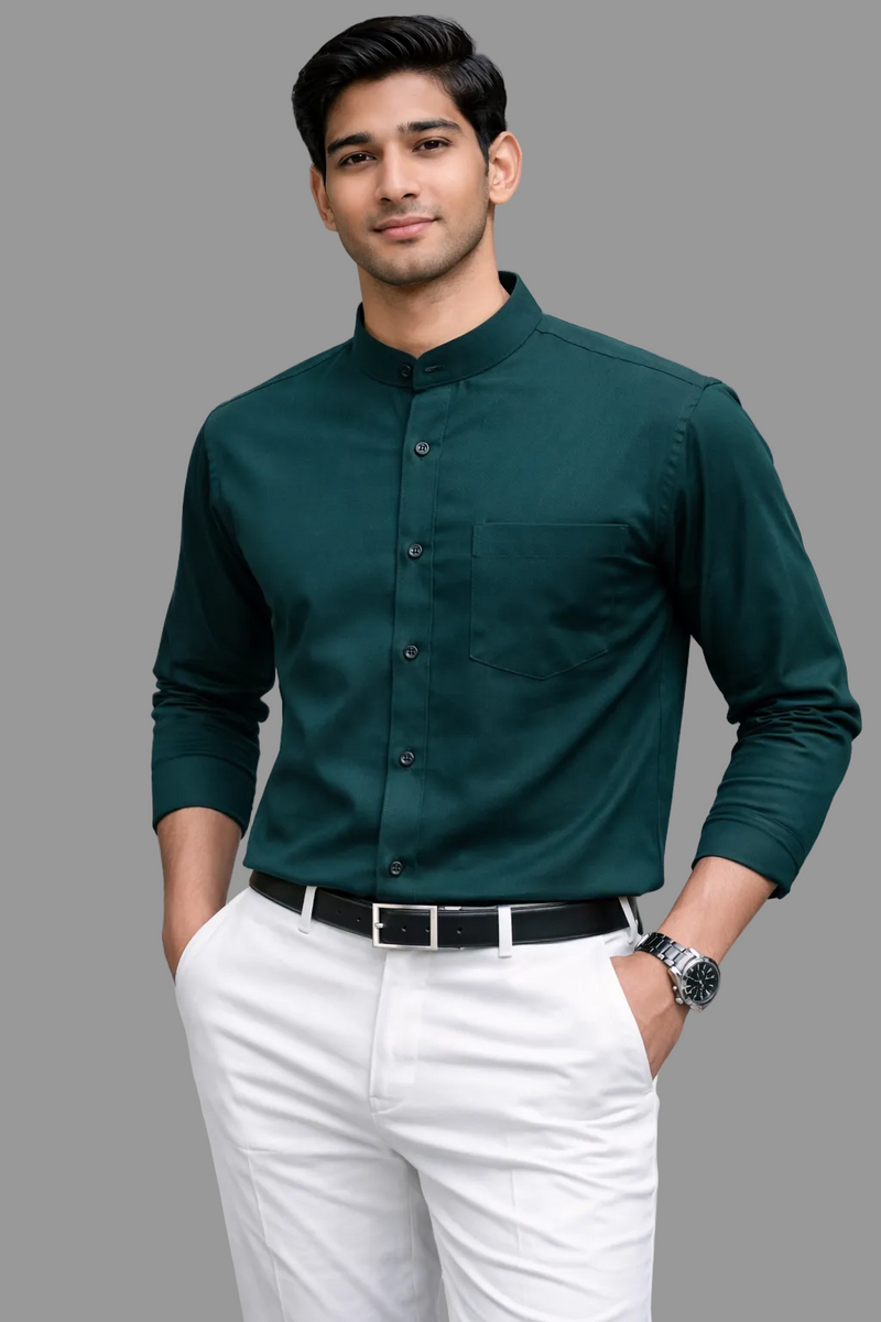 DARK GREEN SHIRT WITH ROUND COLLAR