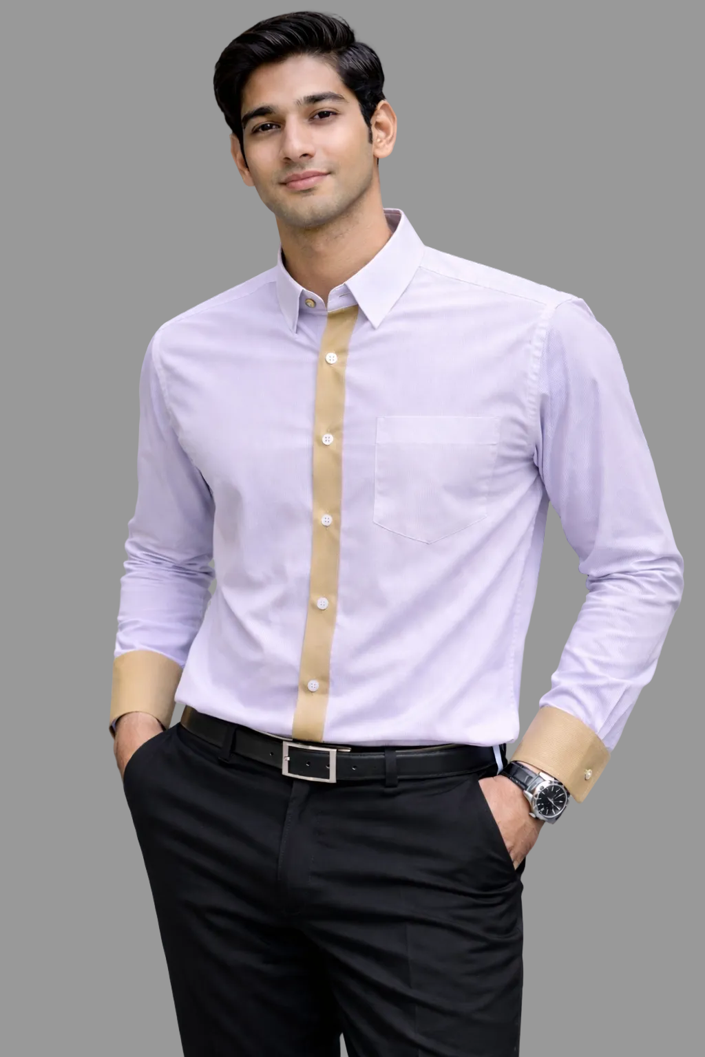 WHITE SHIRT WITH FAWN STRIPS