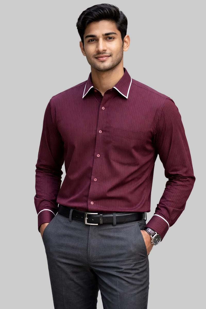 MAROON SHIRT WITH FAWN STRIPS
