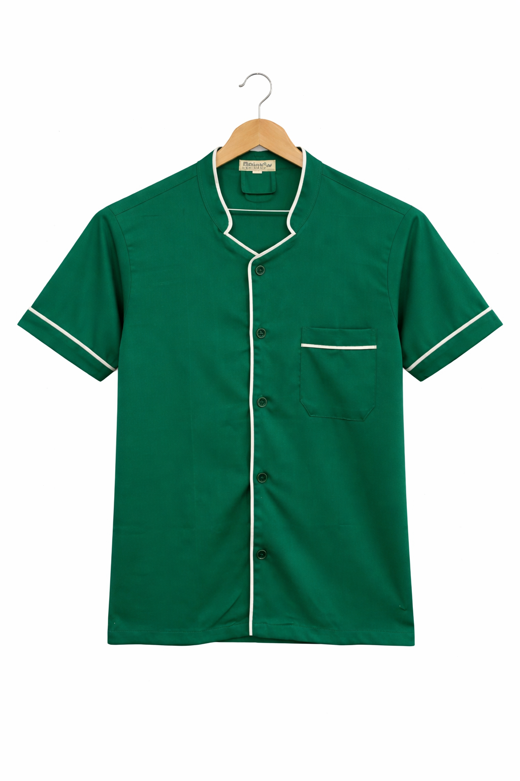 GREEN HOUSEKEEPING COAT WITH WHITE STRIPS