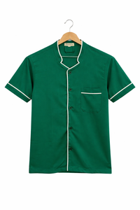 GREEN HOUSEKEEPING COAT WITH WHITE STRIPS