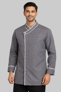 GRAY CHEFCOAT WITH WHITE STRIPS