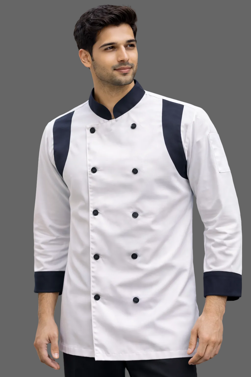 EXECUTIVE  WHITE CHEFCOAT WITH BLACK DESING