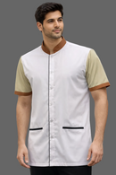 WHITE HOUSEKEEPING COAT WITH YELLOW COLLAR