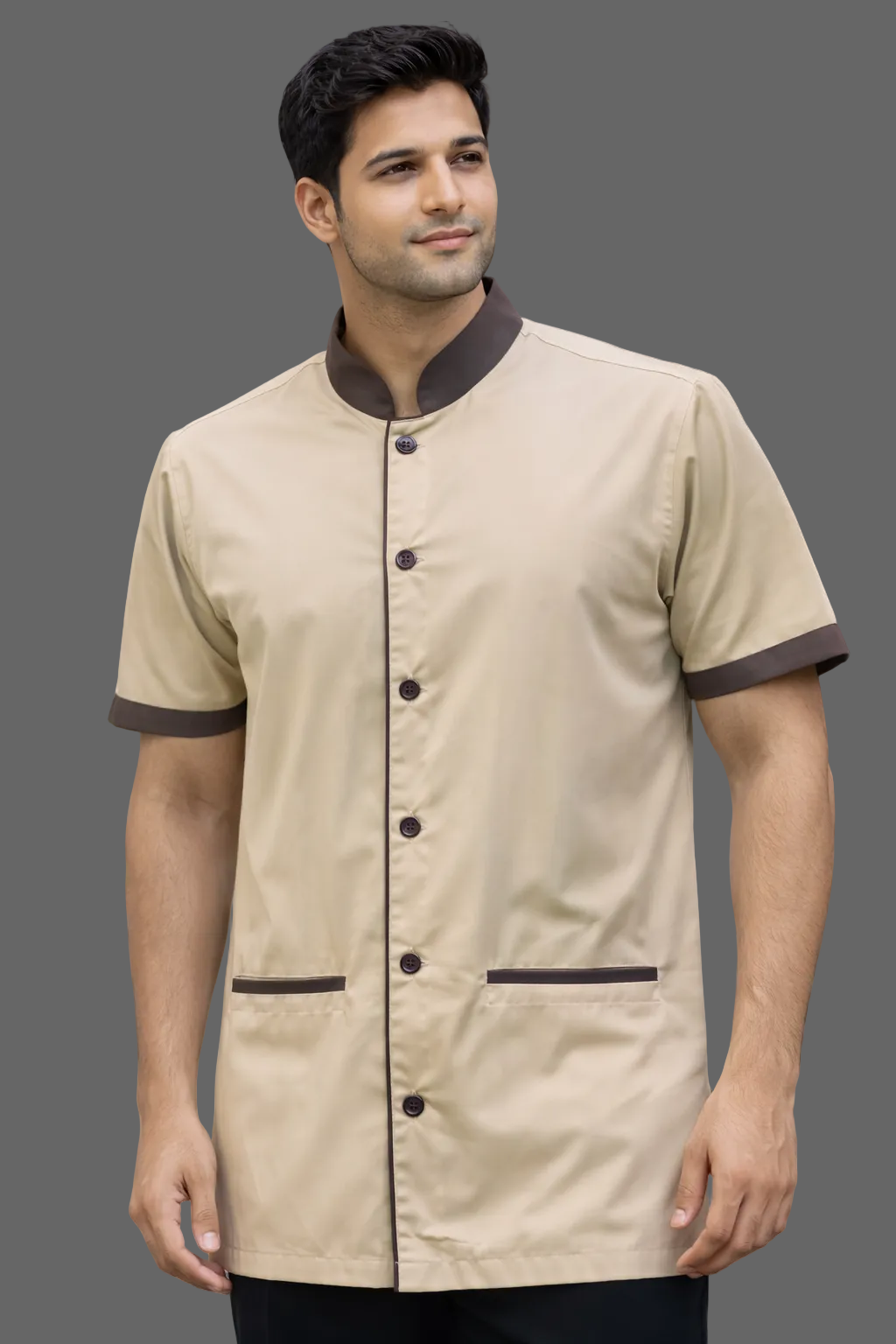 FAWN HOUSKEEPING COAT WITH BROWN COLLAR