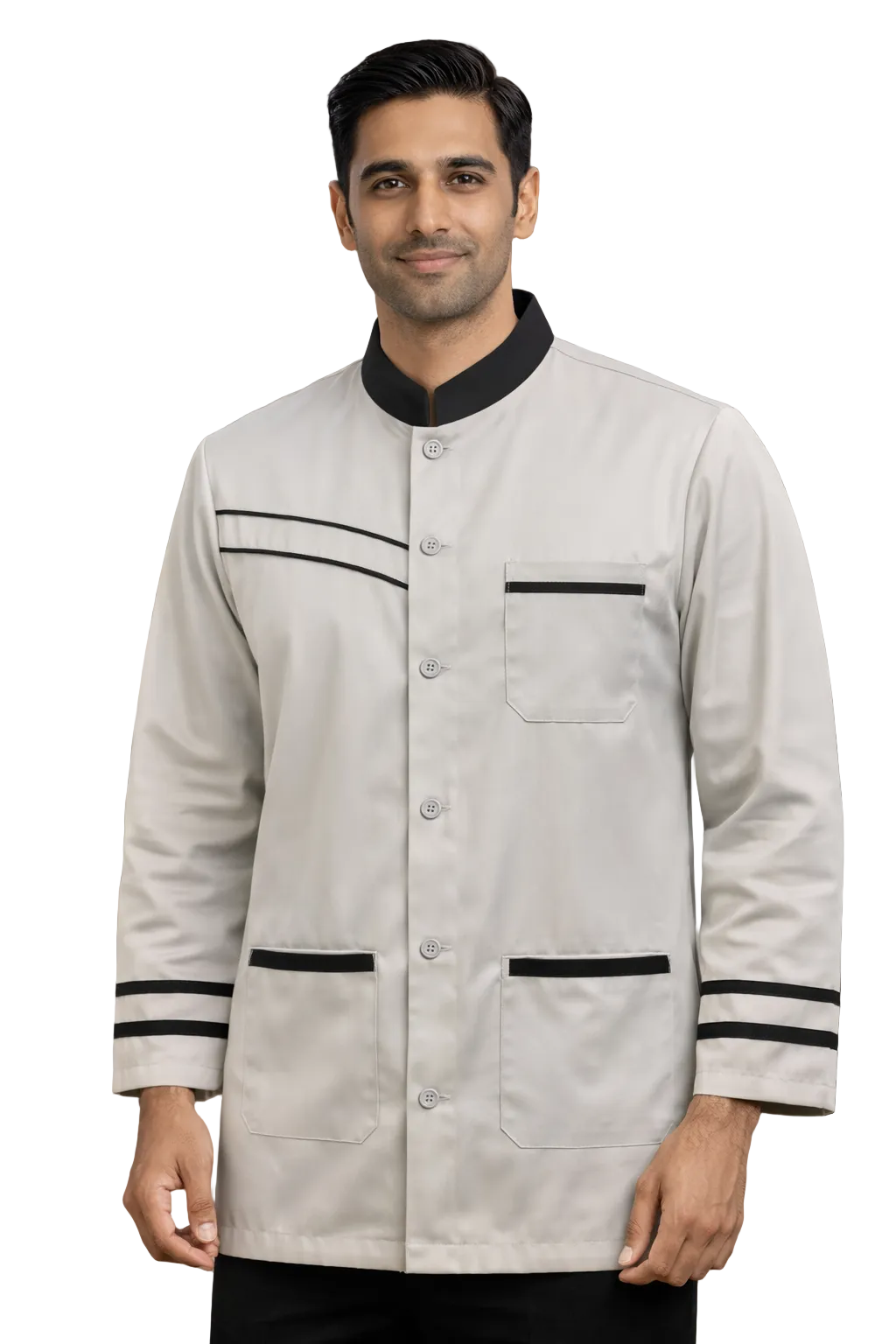 GRAY HOUSEKEEPING SHIRT WITH BLACK COLAR