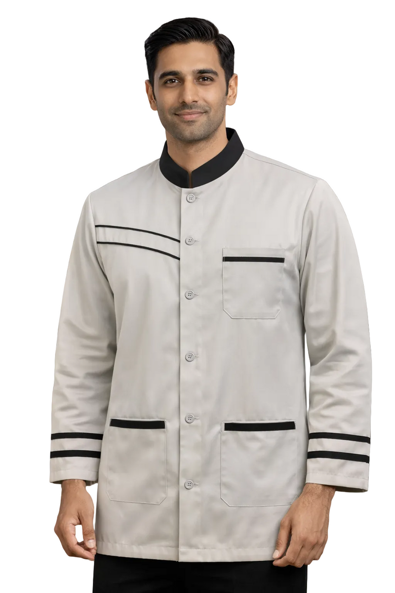 GRAY HOUSEKEEPING SHIRT WITH BLACK COLAR