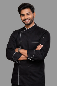 EXECUTIVE BLACK CHEFCOAT WITH WHITE PIPING