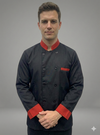 EXCUTIVE CHEFCOAT BLACK WITH RED COLLAR