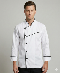 EXECUTIVE WHITE CHEFCOAT WITH BLACK PIPING