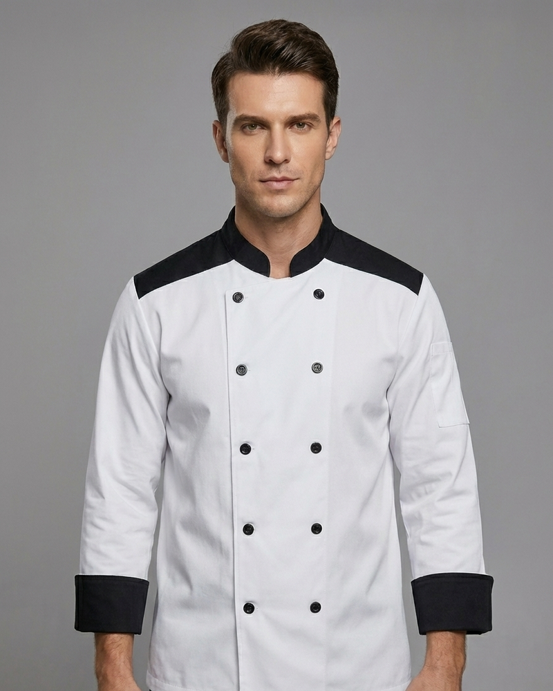 EXECUTIVE WHITE CHEFCOAT WITH BLACK SHOULDER