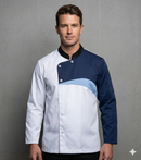 EXECUTIVE WHITE CHEFCOAT WITH NAVY AND SKY BLUE DESIGN