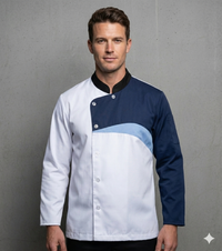 EXECUTIVE WHITE CHEFCOAT WITH NAVY AND SKY BLUE DESIGN