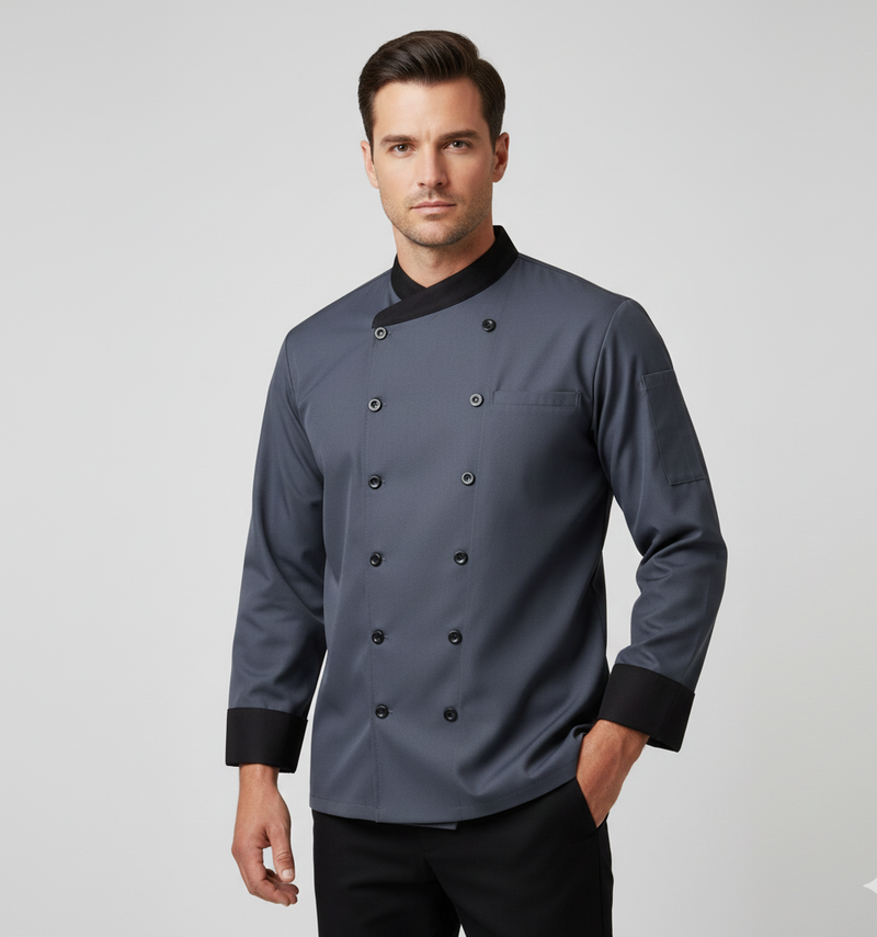 DARK GRAY CHEFCOAT WITH BLACK COLLAR