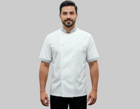 WHITE CHEFCOAT WITH CHECK COLLAR AND SLEEVE END