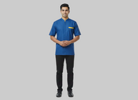 BLUE HOUSEKEEPING COAT WITH YELLOW STRIPS