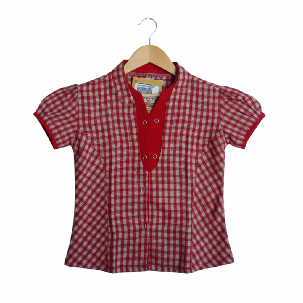 ANGEL NURS RED CHECK TOP