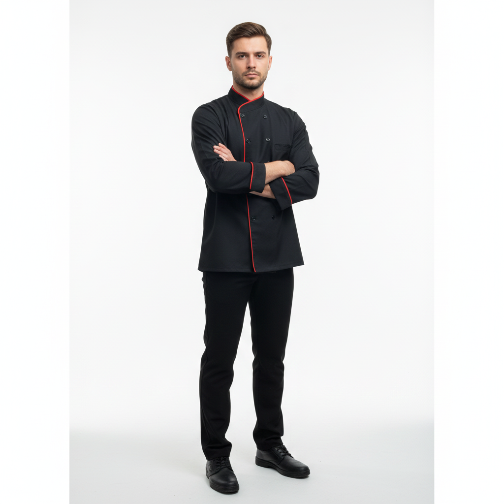 BLACK CHEFFCOAT WITH RED PIPING