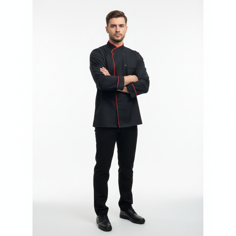 BLACK CHEFFCOAT WITH RED PIPING