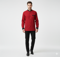 RED HOUSEKEEPING COAT WITH BLACK COLLAR