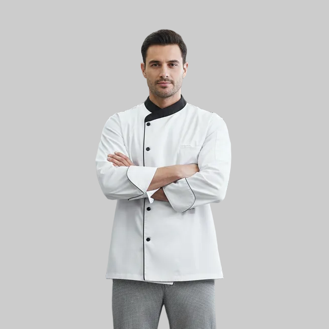 WHITE CHEFCOAT WITH BLACK COLLAR