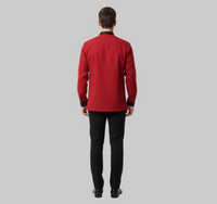 RED HOUSEKEEPING COAT WITH BLACK COLLAR