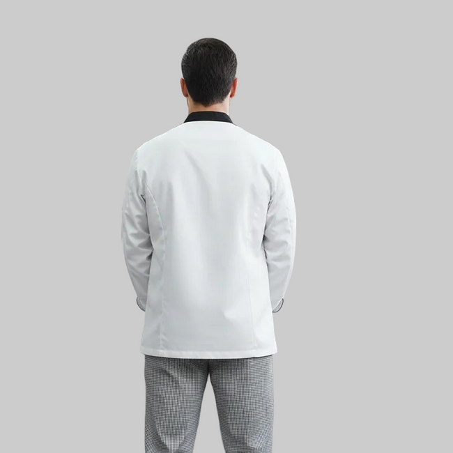 WHITE CHEFCOAT WITH BLACK COLLAR