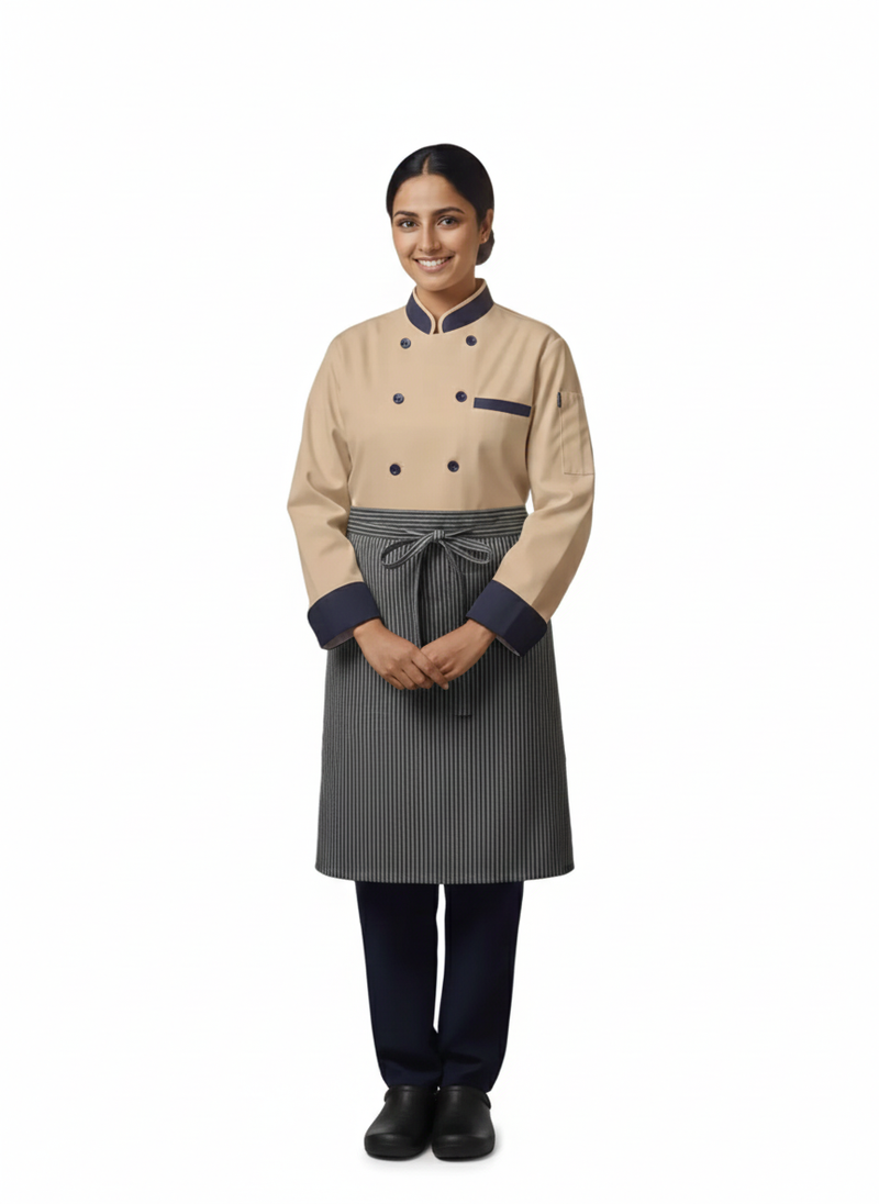 APRON WITH GRAY AND WHITE LINING