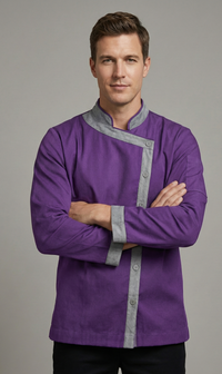 PURPLE CHEFCOAT WITH GRAY PIPING