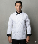 WHITE CHEFCOAT WITH BLACK COLLAR