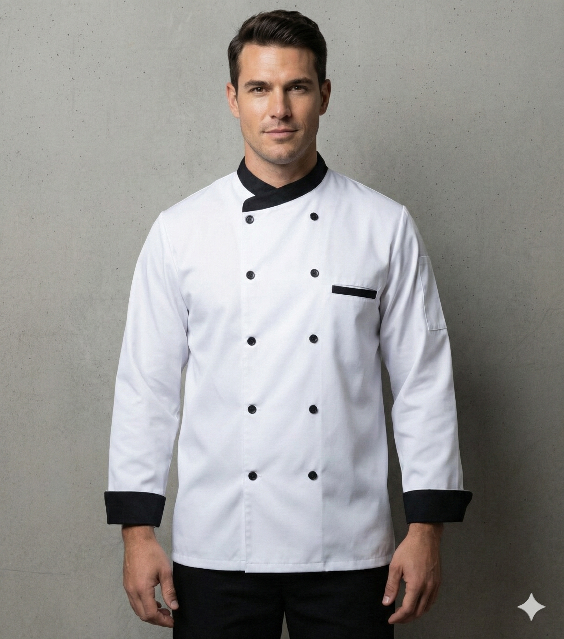 WHITE CHEFCOAT WITH BLACK COLLAR