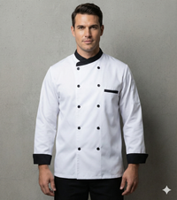 WHITE CHEFCOAT WITH BLACK COLLAR