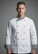 WHITE CHEFCOAT WITH CHECK COLLAR